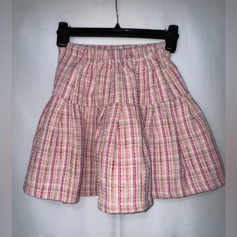 SHEIN Pink and White Plaid Print Tweed Crop Jacket Blazer Skirt . - Picture 7 of 13